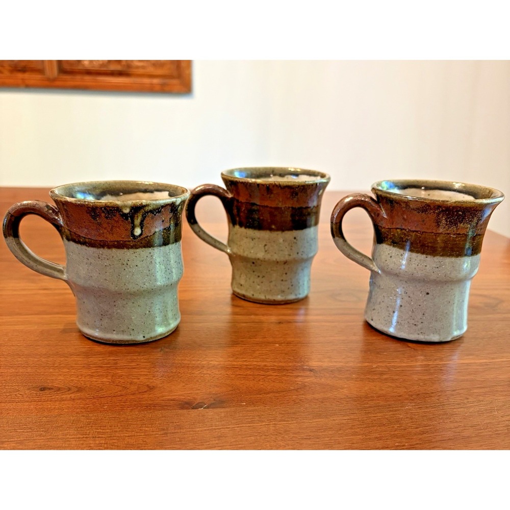 3 Studio Art Pottery Stoneware Mug Hand Thrown Cup - Picture 1 of 9